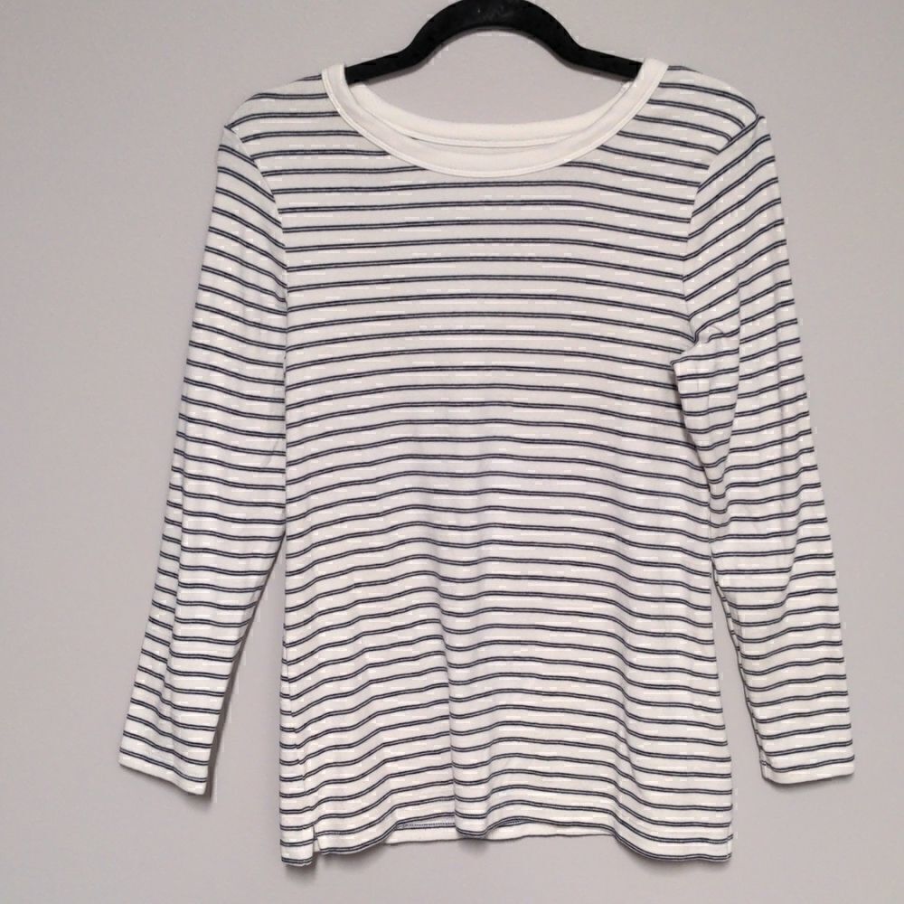 Old Navy White and Navy Blue Striped Long Sleeve Shirt